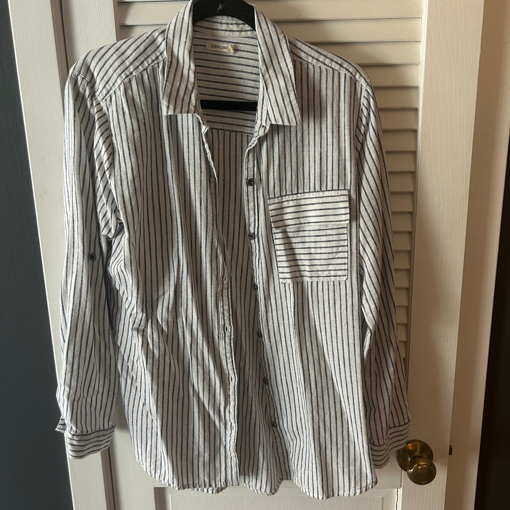 Sneak Peek Blue and White Striped Button Down Shirt
